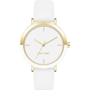 Women's Faux Leather Strap White/Gold Tone Buckle Closure Crystal Lens Watch